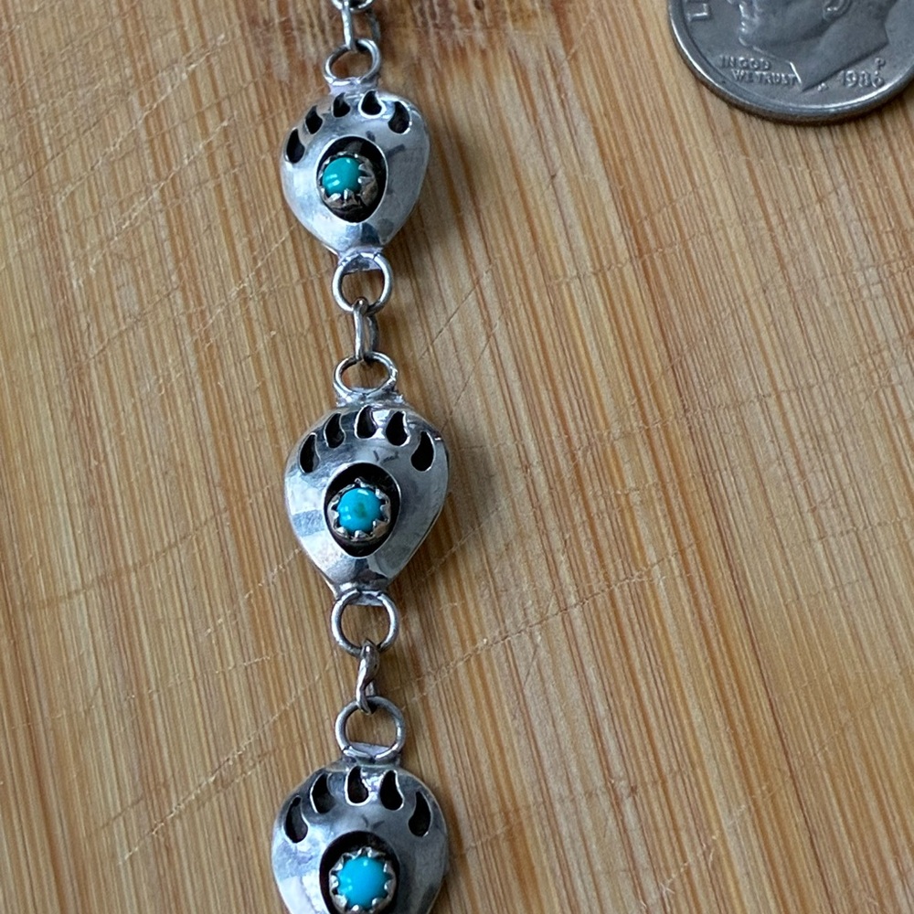 Vintage Sterling Silver and Turquoise Navajo Paw Bracelet - Picture 13 of 16